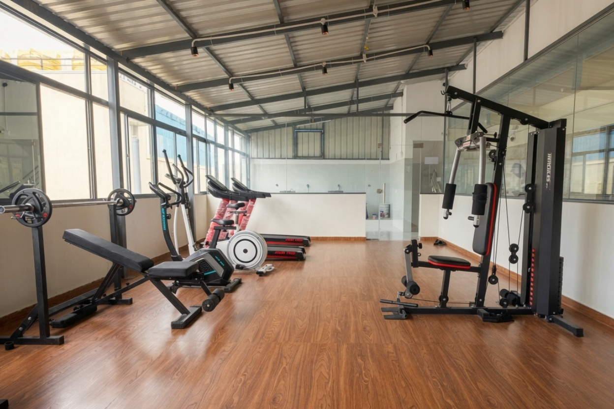 Fitness room at hostel near Christ University Kengeri