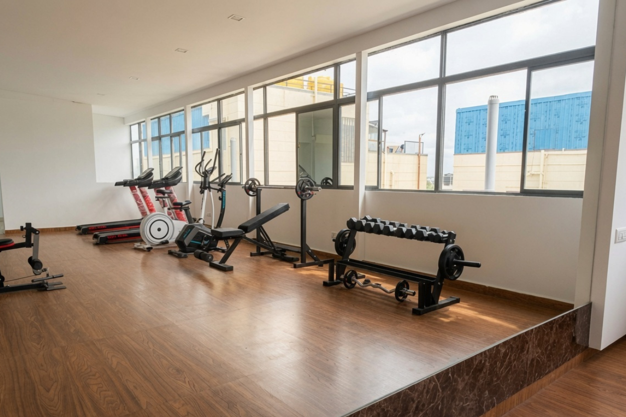Gym equipment at hostel near Christ Kengeri